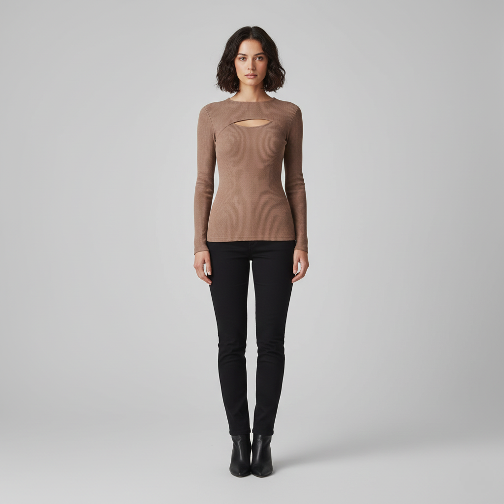 Arden | Women's Cutout Top - Fitted with Long Sleeves